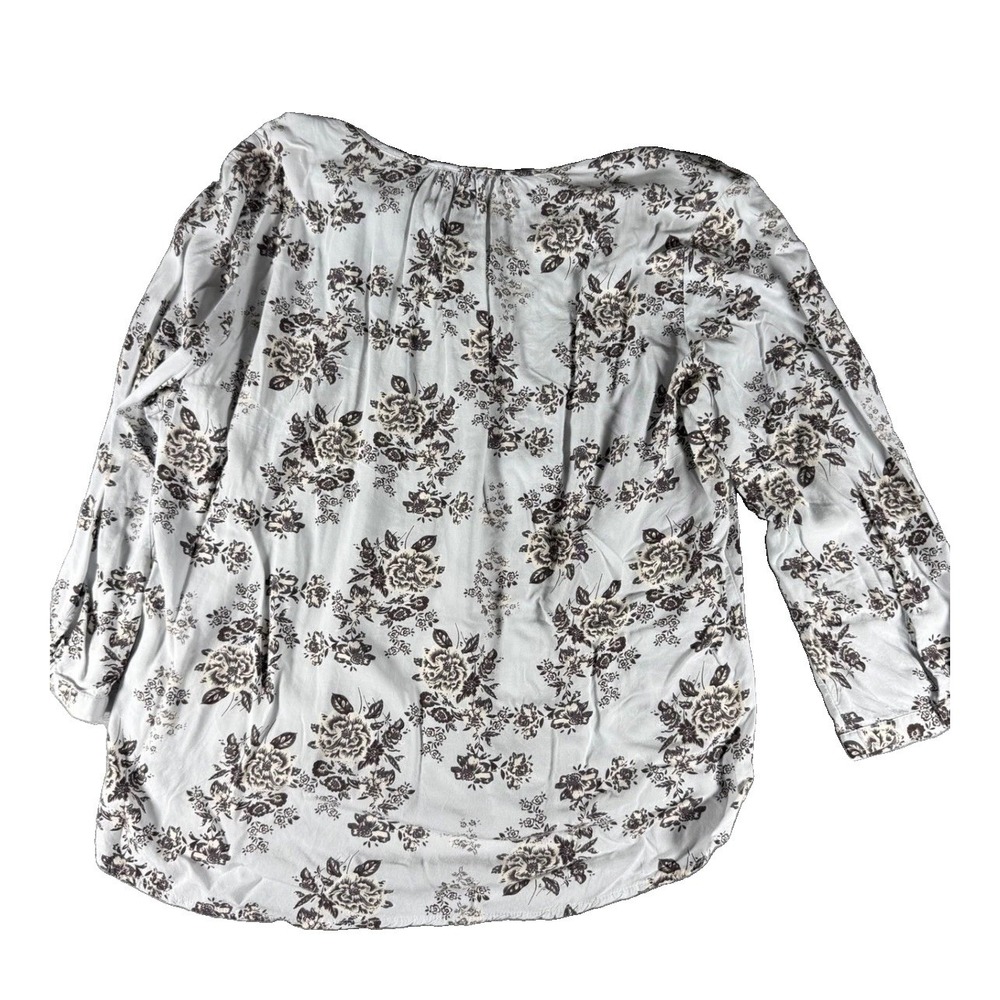fun2fun Floral Pintuck Blouse XXL Light Blue Brown V-Neck Rayon Top FD87110S-2